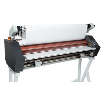 Phoenix 4400-DHP 44" Wide Format Hot and Cold Roll Laminator in operation with a roll of paper loaded.