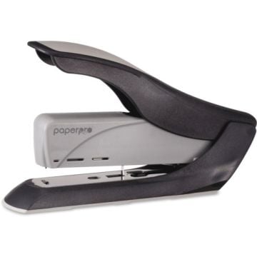 Side view of the PaperPro inHANCE Black/Gray 60-Sheet Heavy-Duty Stapler with a sleek ergonomic design.
