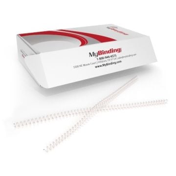 A box containing two Pearl 4:1 Pitch Plastic Spiral Binding Coils displayed outside the packaging.