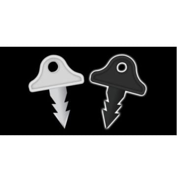 Two Pick N Hooks for Mounting Corrugated Plastic Board, displayed in black and white variations with a unique zigzag design for secure attachment.