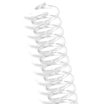 Close-up of a Clear 4:1 Pitch Plastic Spiral Binding Coil showing its translucent finish and coiled structure.