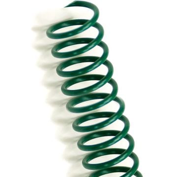 Close-up view of a Forest Green 4:1 Pitch Plastic Spiral Binding Coil, highlighting its coiled design and smooth surface texture.