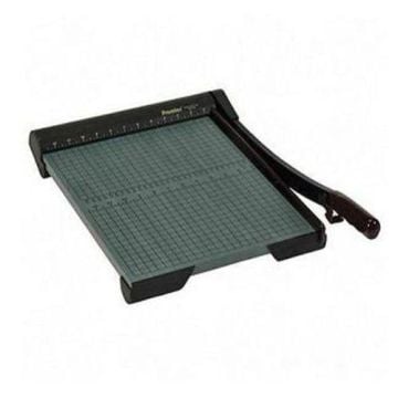 Premier Heavy Duty 18" Wood Paper Trimmer with a sturdy grid surface and long cutting arm for precise paper trimming.