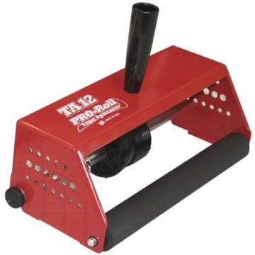 A red Pro-Roll 12" Tape Applicator with a handle, designed for easy tape application.