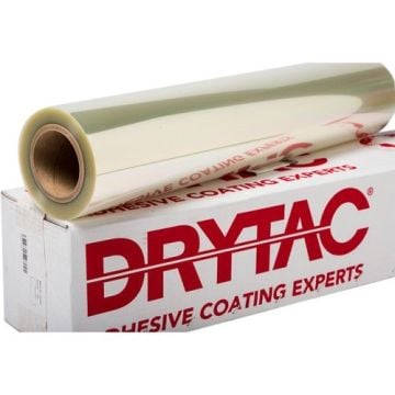 A roll of Protac Anti-Scratch Gloss 10mil Clear PET Laminating Film displayed on top of its packaging.