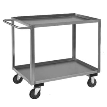 A stainless steel Proton Portable Degaussing Cart with two shelves and swivel casters for easy mobility.