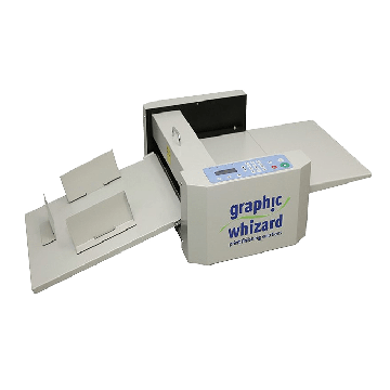 Graphic Whizard PT 330 Mini Handfed Tabletop Creaser and Accessories with foldable trays and a user-friendly control panel for print finishing solutions.