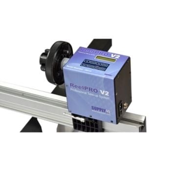 ReelPRO V2 Universal Professional Take-Up System mounted on a machine for efficient media handling.