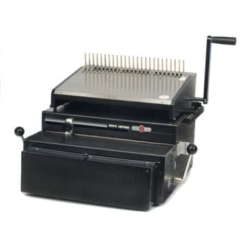 Rhin-O-Tuff 7000PB Ultra Duty Electric Plastic Comb Binding System, featuring a heavy-duty, black machine with manual crank handle, designed for high-volume comb binding tasks.