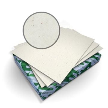 A stack of Royal Fiber Cottonwood 80lb Smooth Covers paper with a close-up showing the subtle textured fibers on the surface.