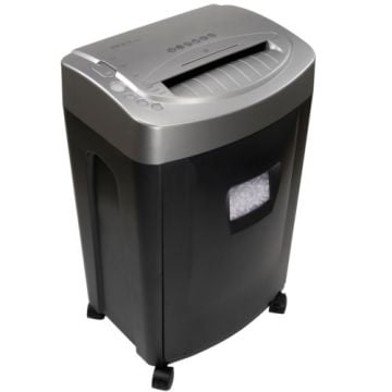 HP AF2013 Microcut Auto-Feed 13 Sheet Office Paper Shredder in a sleek black and silver design with visible paper viewing window.