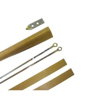 The SealerSales Replacement Kit for WN-1000HC Long Hand Impulse Sealer includes a roll of brown non-stick Teflon tape, two heating element wires with connectors, two Teflon strips, and a small metal cutter blade, all neatly arranged on a white background.