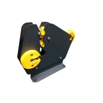 SealerSales SL-808K 5/8" Poly Bag Tape Sealer with Trimmer featuring a black metal body and vibrant yellow components designed for securely sealing and trimming poly bags.