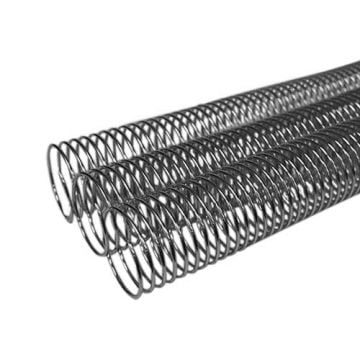 Close-up of Silver Aluminum 4:1 Metal Spiral Coil Binding Spines, showing their coiled, durable structure for document binding.