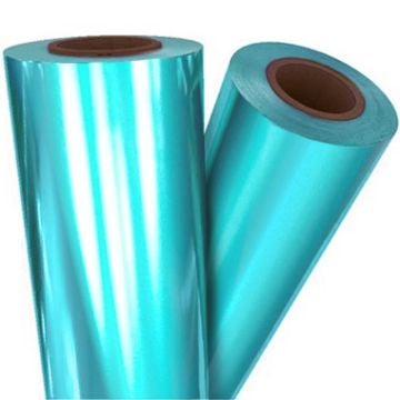 Two rolls of Teal Satin Matte Laminating / Toner Fusing Foil with a reflective finish, ideal for professional printing and decorative applications.