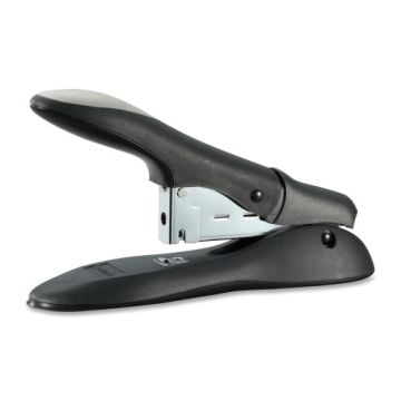 A black Stanley Bostitch Heavy Duty Personal Stapler with a sleek, ergonomic design is shown in a side view.
