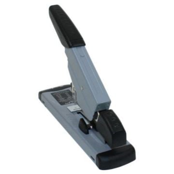 A Swingline Black / Gray Heavy Duty Stapler with a long handle, designed for high-capacity stapling.