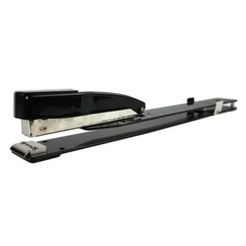 A Swingline Black Long Reach Stapler with an extended design for stapling larger documents.