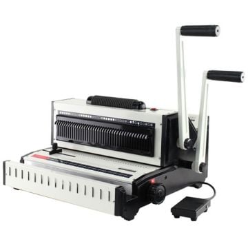 The Tamerica Opticombo-341 3:1 Wire and 4:1 Coil Punch Binding Machine featuring dual levers and a sturdy design for efficient document binding.