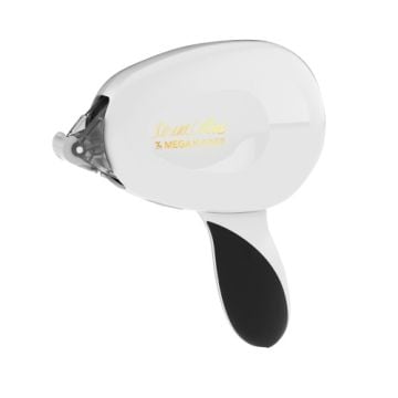 Xyron Teresa Collins Mega Runner with Permanent Adhesive, a white handheld adhesive dispenser with a black ergonomic grip.