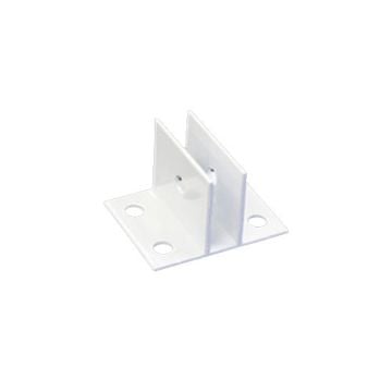 White Aluminum Sooper 'Center' Bracket designed for mounting solid substrates, featuring a sturdy U-shape with four mounting holes for secure installation.