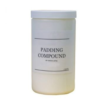 A White Padding Compound (1 Quart) container with a plain white label and a screw-on lid.