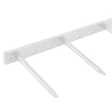 Close-up of White Velobind Compatible Hot Knife Binding Strips, showing the clear plastic prongs used for secure document binding.