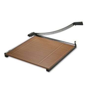 X-Acto 24" x 24" Heavy Duty Guillotine Cutter with a wooden grid base and a metal cutting arm for precise paper trimming.