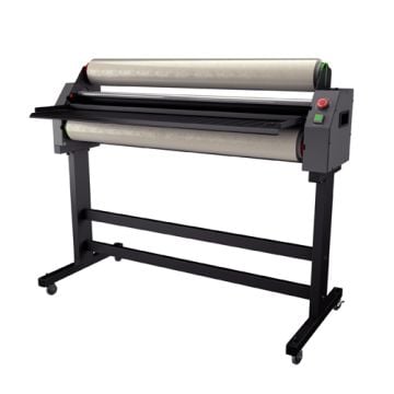 A Xyron 4400 44" Wide Format Cold Process Laminator, a large industrial laminating machine with dual rollers and a sturdy black frame.