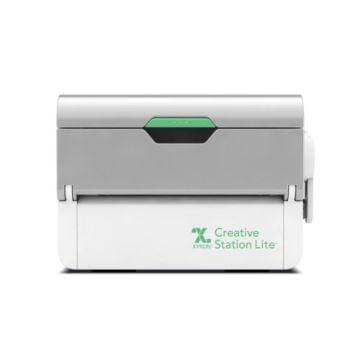 Front view of the Xyron 5" Creative Station Lite Laminator in white and gray.
