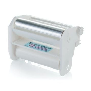 A Xyron Create-A-Sticker 500 Permanent Refill Cartridge with a clear and white plastic design, featuring visible adhesive and backing rolls.
