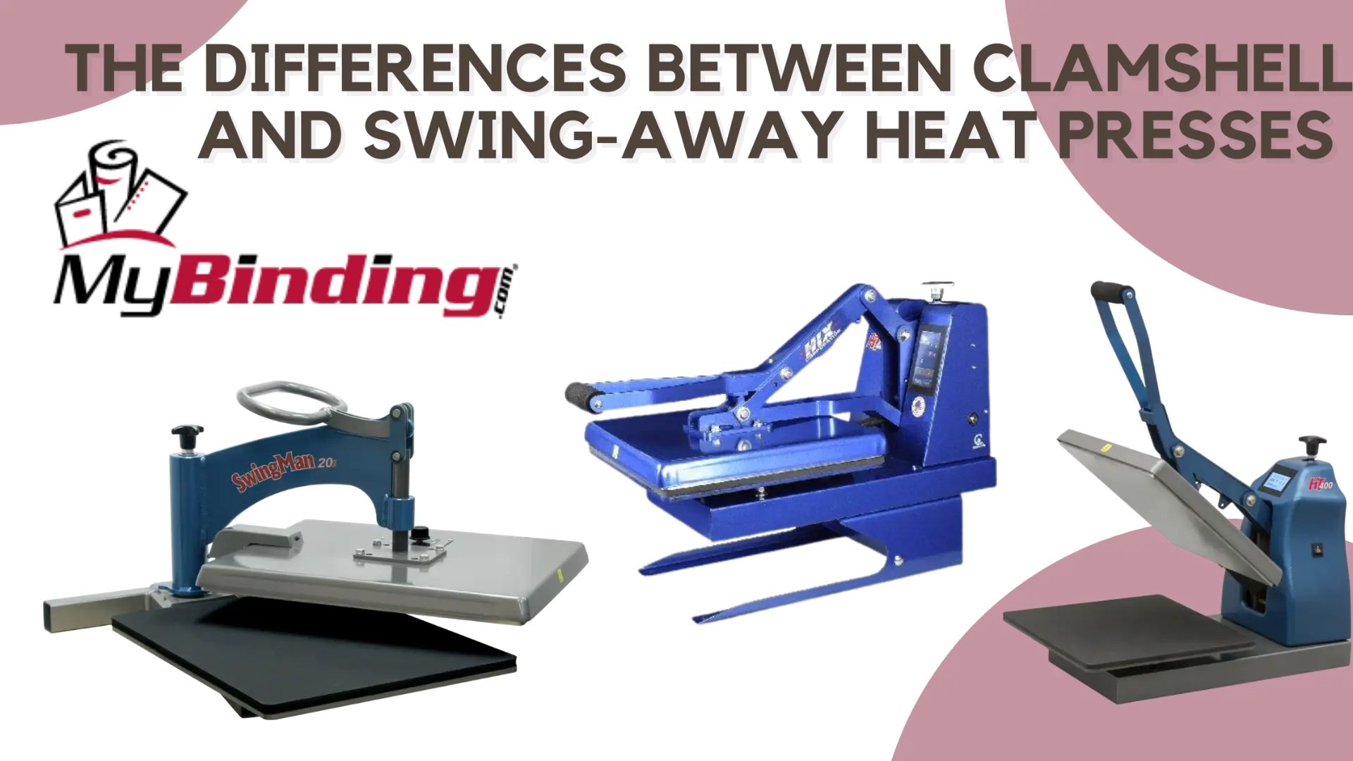 3 images of heat presses in both clamshell and swing away configuration.