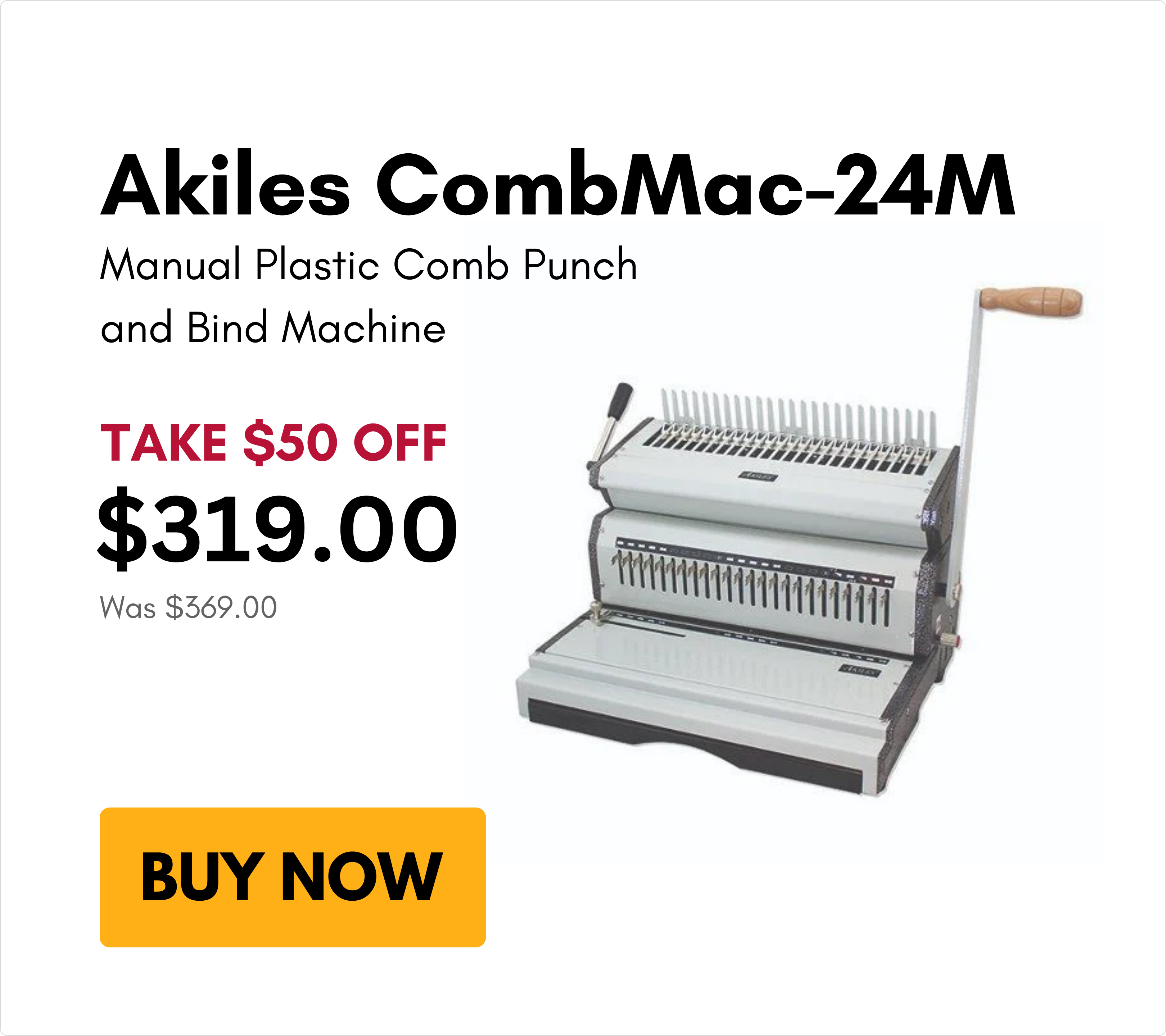 Akiles CombMac-24M Manual Plastic Comb Punch And Bind Machine