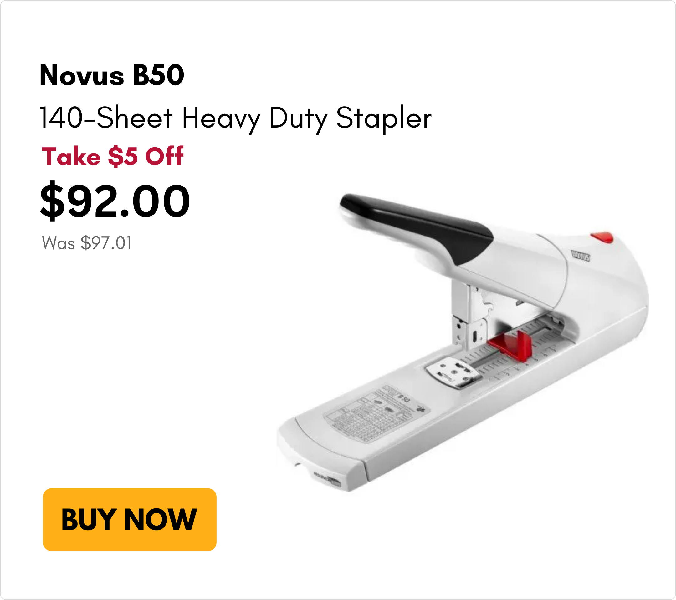 Novus B50 140-Sheet Heavy Duty Stapler on Sale for $5 off on MyBinding.com