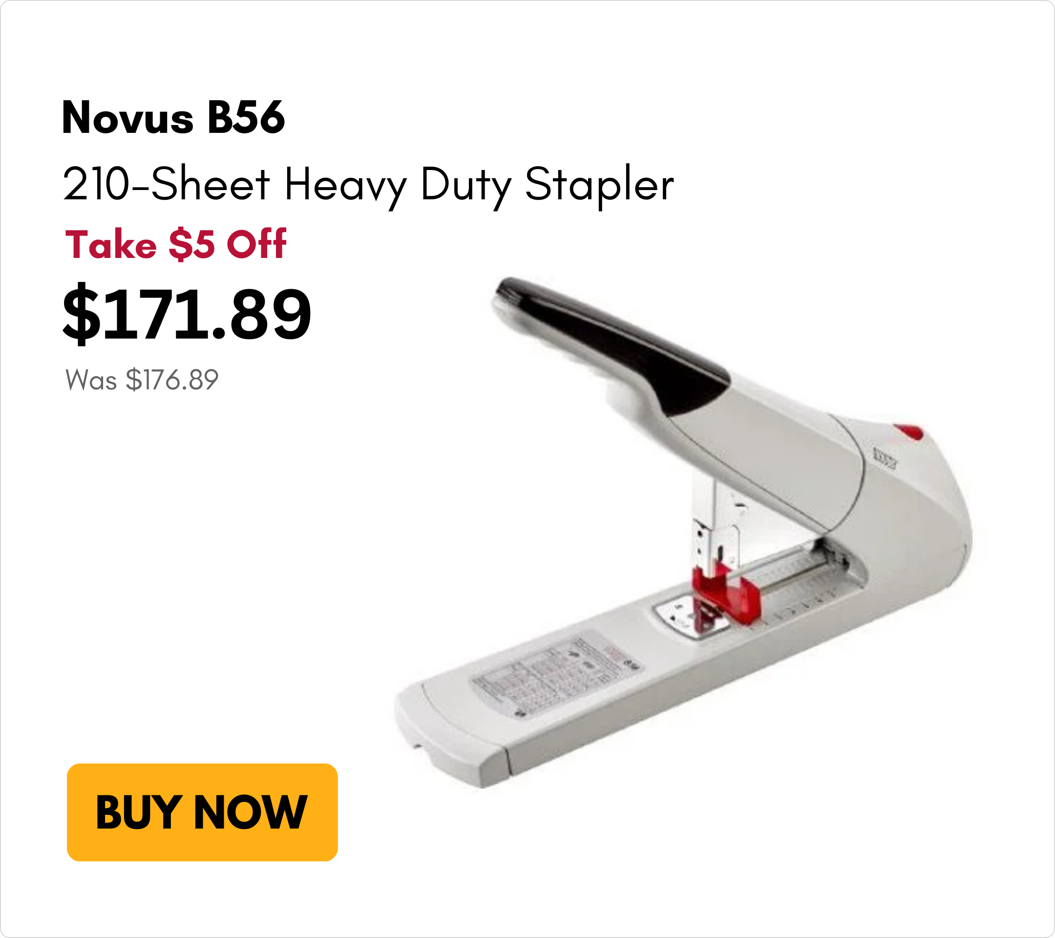 Novus B56 210-Sheet Heavy Duty Stapler on sale for $5 off on MyBinding.com