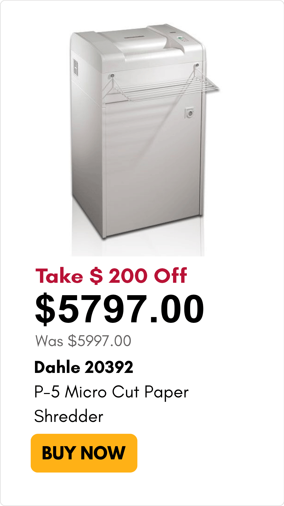Dahle 20392 High Capacity Level P-5 Paper Shredder on sale for $200 off