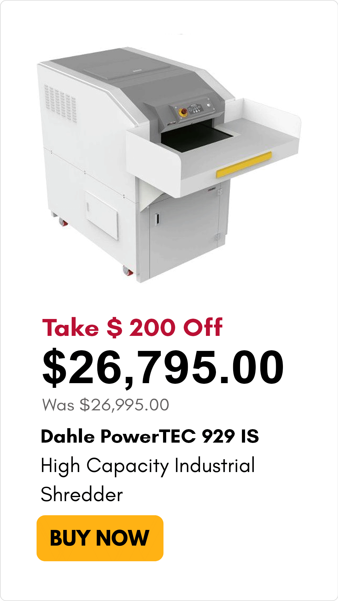 Dahle PowerTEC 929 IS High Capacity Level P-3 Industrial Shredder on sale for $200 off
