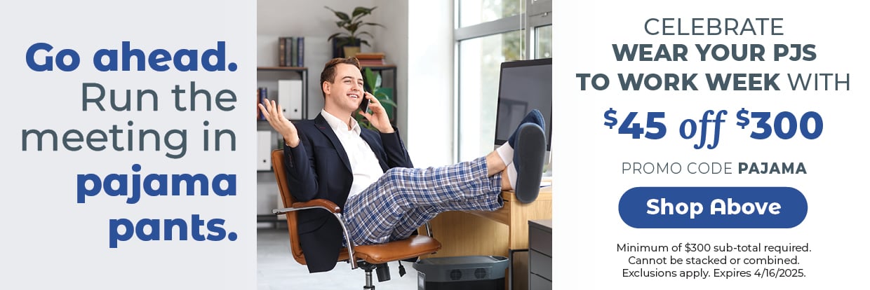 Go Ahead—Run the Meeting in Pajama Pants. Celebrate Wear Your PJs to Work Week with $45 off $300