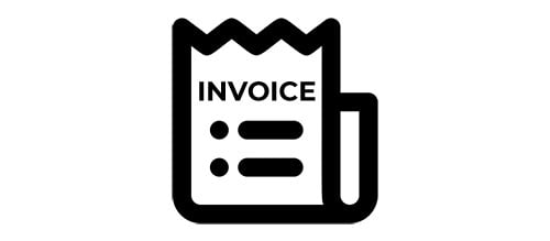 Black icon of a receipt-style invoice with bold text and bullet points, symbolizing a flexible invoicing schedule on our government clients.