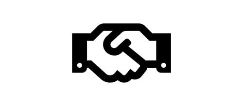 Black icon of two hands shaking in agreement, representing customer care and world-class product partnerships built on trust and collaboration.