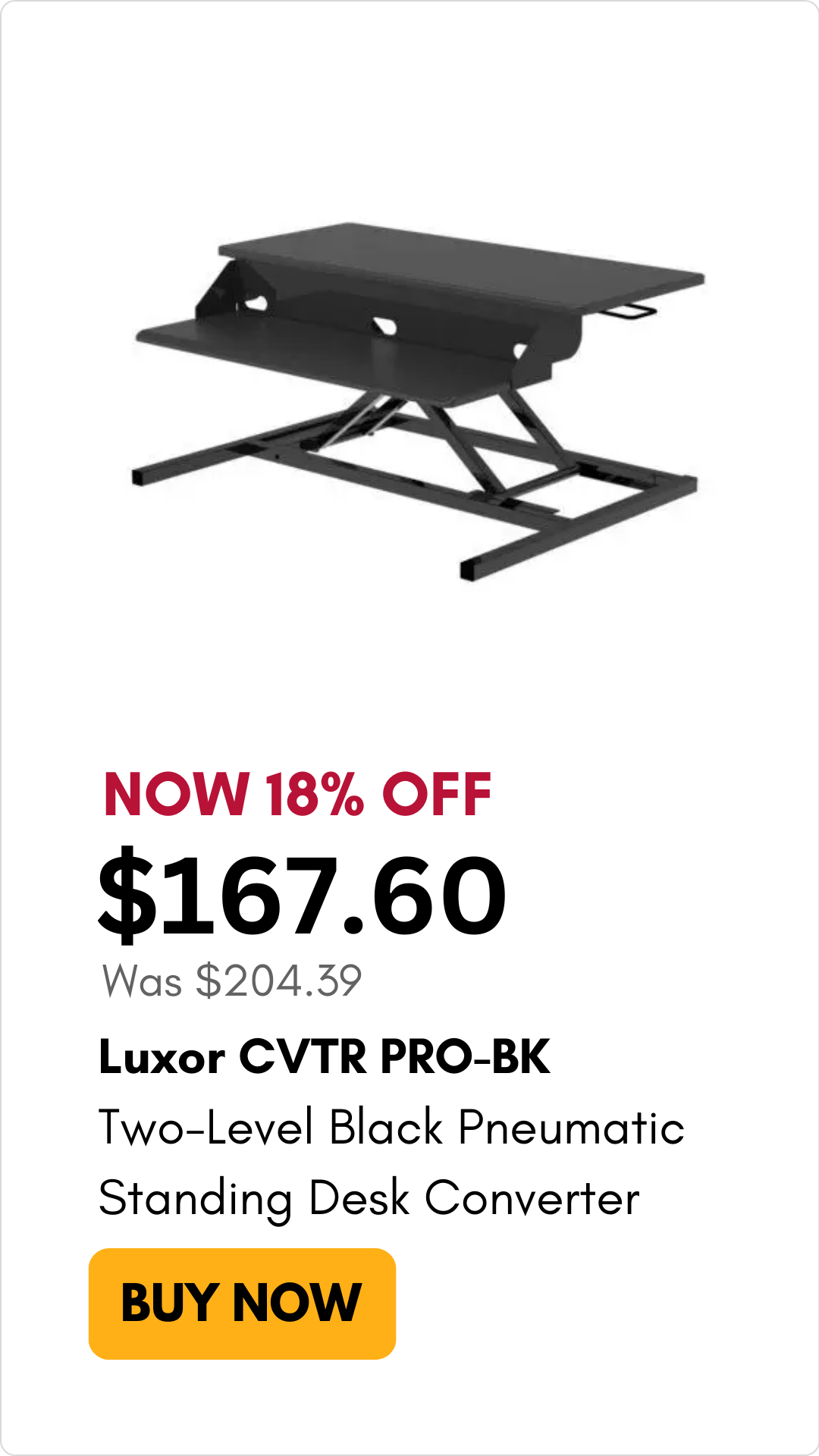 Luxor Two-Level Black Pneumatic Standing Desk Converter