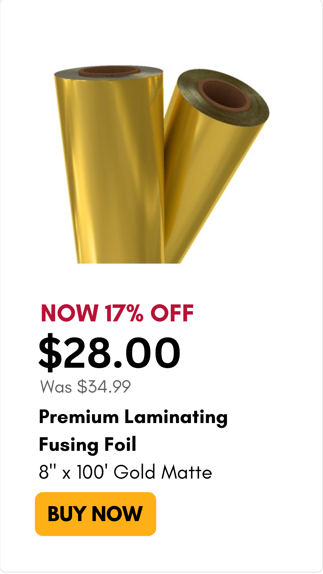 Premium Laminating Fusing Foil 8" x 100' gold matte on sale for 17% off on MyBinding.com
