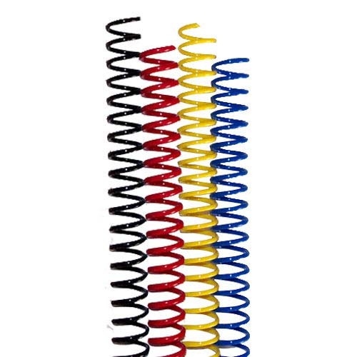 Black, red, yellow, and blue spiral coil binding supplies