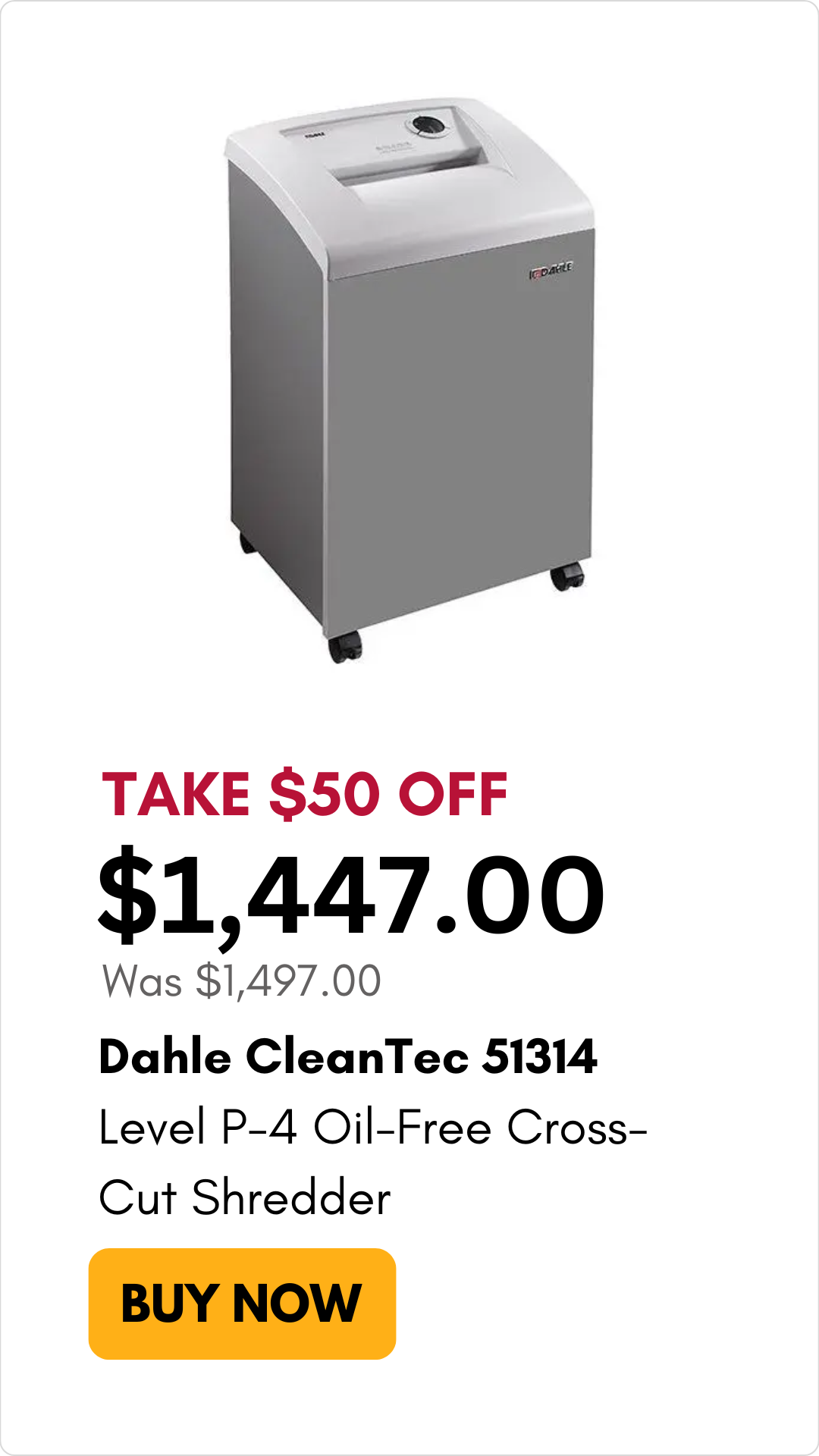 Dahle CleanTec 51314 Level P-4 Oil-Free Cross-Cut Shredder on sale for $50 off on MyBinding.com