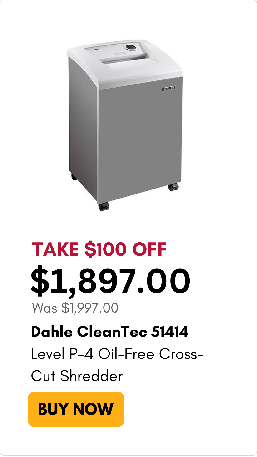 Dahle CleanTec 51414 Level P-4 Oil-Free Cross-Cut Shredder on sale for $100 off on MyBinding.com