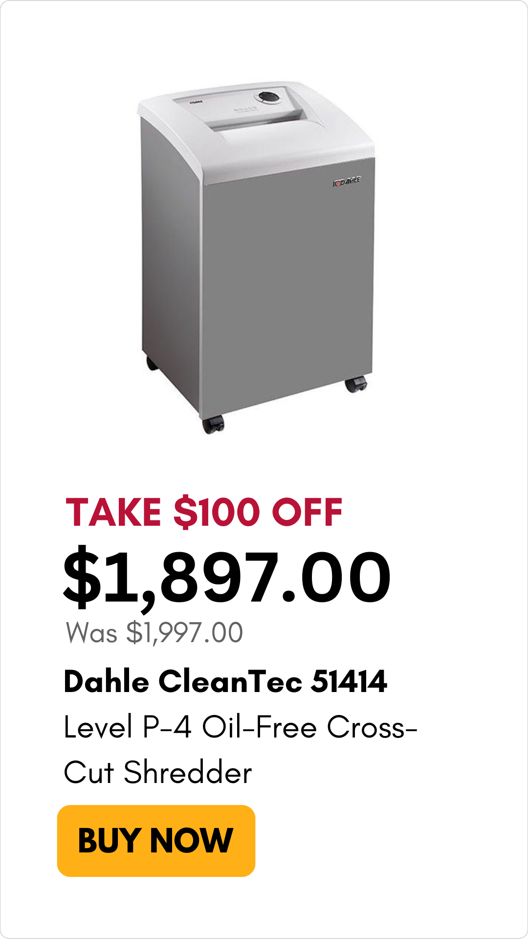 Dahle CleanTec 51414 Level P-4 Oil-Free Cross-Cut Shredder on sale for $100 off on MyBinding.com