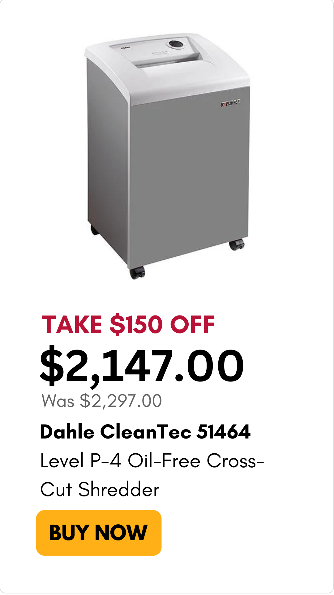 Dahle CleanTec 51464 Level P-4 Oil-Free Cross-Cut Shredder on sale for $150 on Mybinding.com