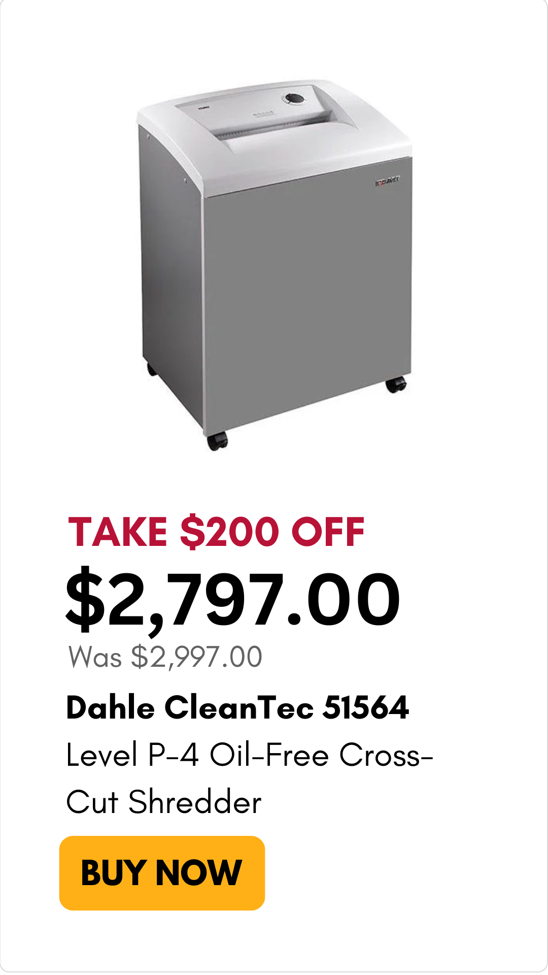 Dahle CleanTec 51564 Level P-4 Oil-Free Cross-Cut Department Shredder on sale for $200 off on MyBinding.com