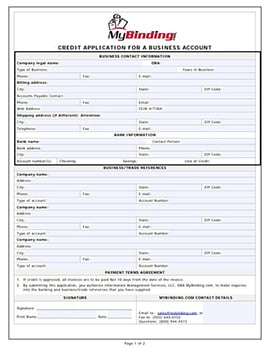 MyBinding.com Credit Application